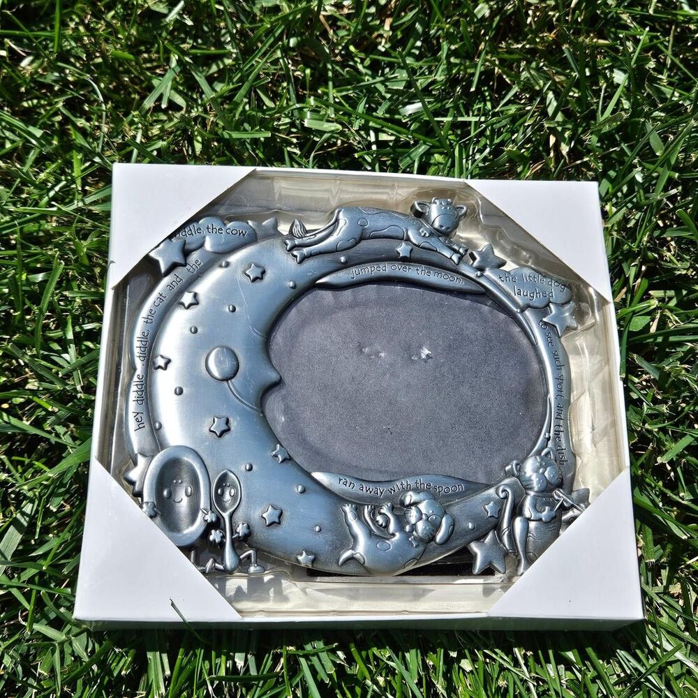 90s y2k celestial whimsical silver tone baby nursery frame deadstock